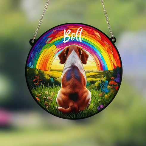 Beagle Rainbow Bridge Personalised Stained Glass Effect Suncatcher